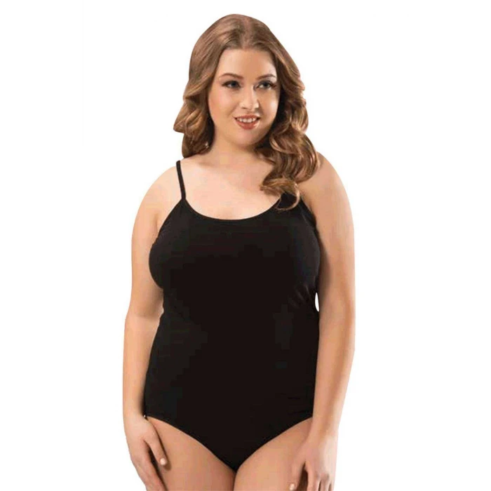 ieg™ 2 Adet Battal Beden İp Askılı Kadın Çıtçıtlı Body Siyah