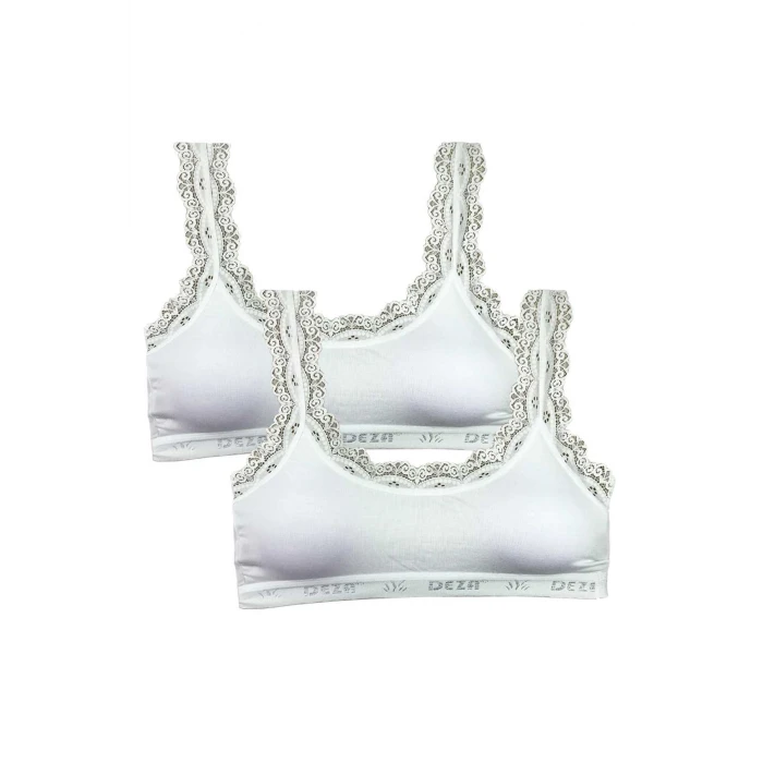 ieg™ 2 Adet Dantel Nakış İşlemeli Pedli Bambu Kadın Büstiyer Beyaz