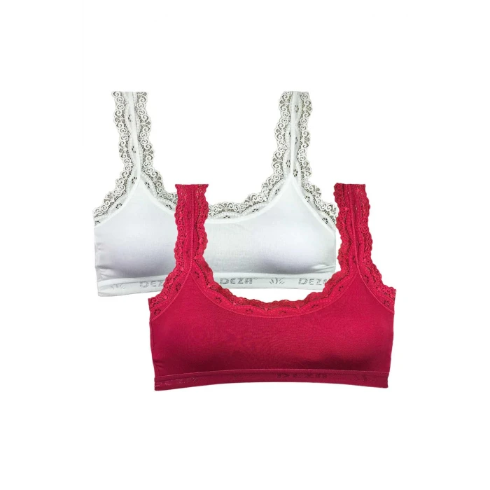 ieg™ 2 Adet Dantel Nakış İşlemeli Pedli Bambu Kadın Büstiyer Beyaz Bordo