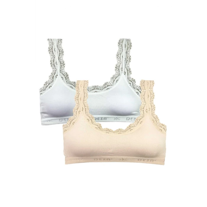 ieg™ 2 Adet Dantel Nakış İşlemeli Pedli Bambu Kadın Büstiyer Beyaz Krem
