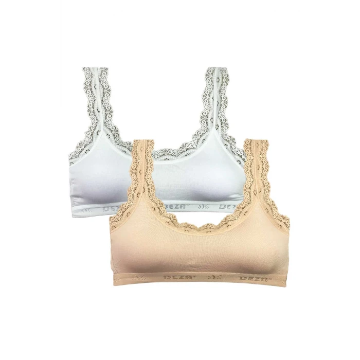 ieg™ 2 Adet Dantel Nakış İşlemeli Pedli Bambu Kadın Büstiyer Beyaz Ten