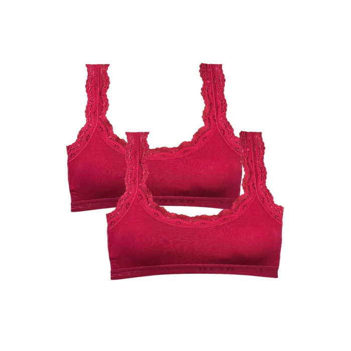 ieg™ 2 Adet Dantel Nakış İşlemeli Pedli Bambu Kadın Büstiyer Bordo