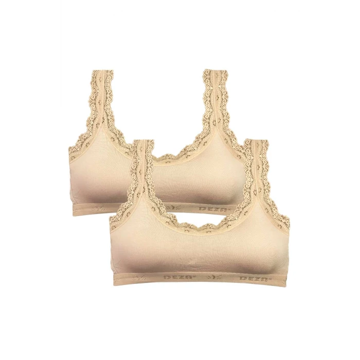 ieg™ 2 Adet Dantel Nakış İşlemeli Pedli Bambu Kadın Büstiyer Ten