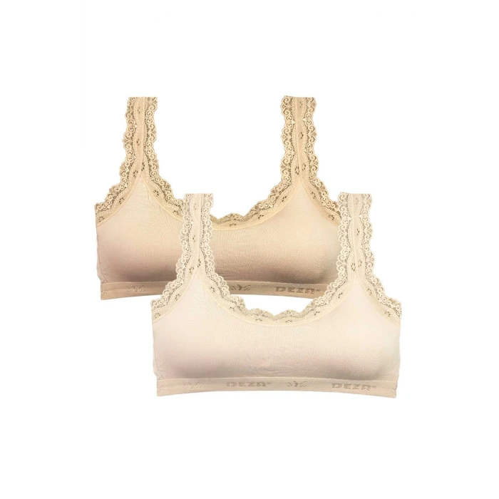 ieg™ 2 Adet Dantel Nakış İşlemeli Pedli Bambu Kadın Büstiyer Ten Krem