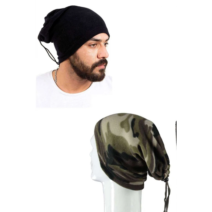 İEG 2 Adet Polar İpli Bere ve Boyunluk Siyah Kamuflaj