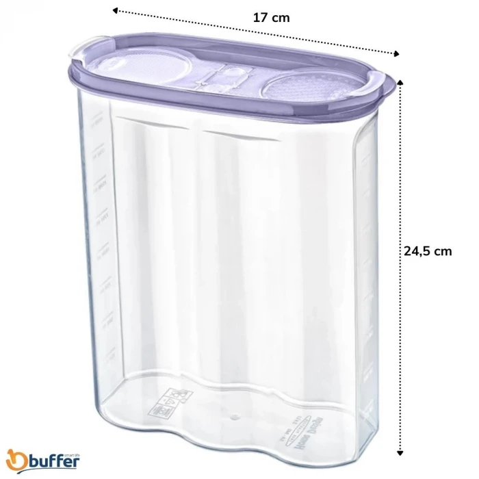 ieg™  2 Kapaklı Ölçekli Erzak Kuru Gıda Saklama Kutusu Kabı 2,4 Litre-SA940