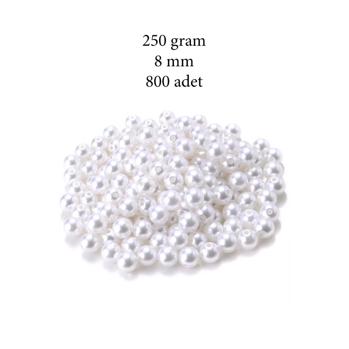 İEG 250 gram 8mm Beyaz Renk Plastik İnci Boncuk Çanta ve Takı Yapım Boncuğu (~800 adet)