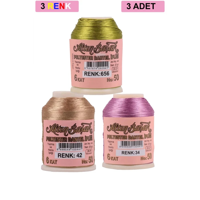 ieg™ 3 Adet Altınbaşak Oya ve Dantel İpi 20 gr -  - No: 042 - 034 - 656