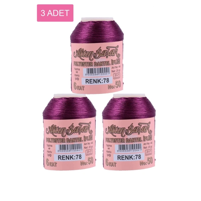 ieg™ 3 Adet Altınbaşak Oya ve Dantel İpi 20 gr -  - No: 078