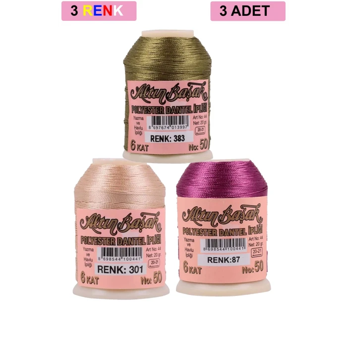 ieg™ 3 Adet Altınbaşak Oya ve Dantel İpi 20 gr -  - No: 301 - 087 - 383