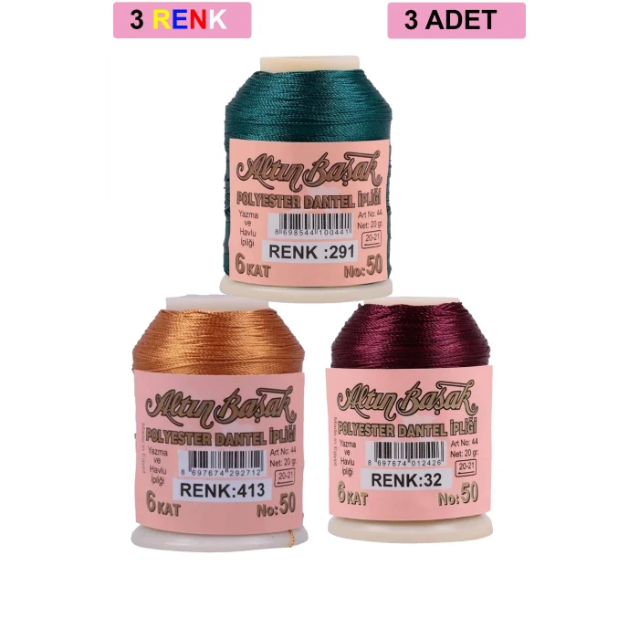 ieg™ 3 Adet Altınbaşak Oya ve Dantel İpi 20 gr -  - No: 413 - 032 - 291