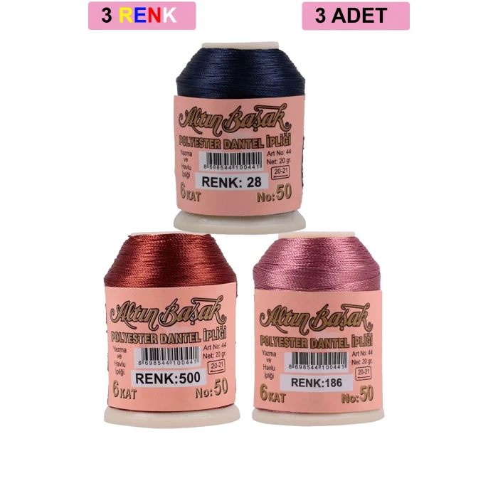 İEG 3 Adet Altınbaşak Oya ve Dantel İpi 20 gr -  - No: 500 - 186 - 028