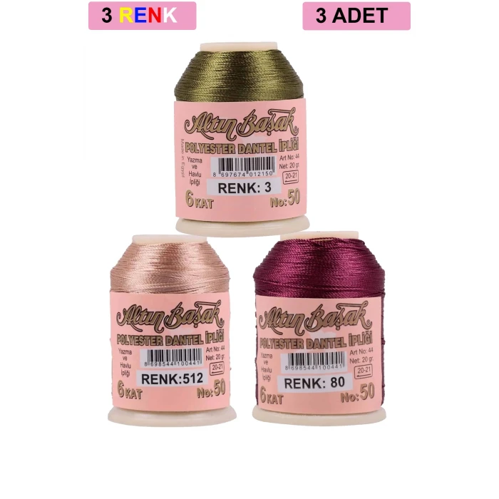 ieg™ 3 Adet Altınbaşak Oya ve Dantel İpi 20 gr -  - No: 512 - 080 - 003