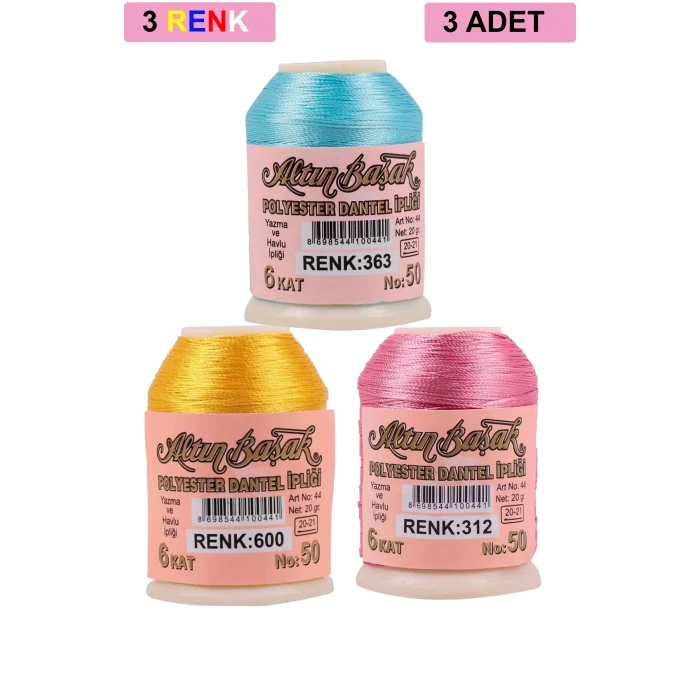ieg™ 3 Adet Altınbaşak Oya ve Dantel İpi 20 gr -  - No: 600 - 312 - 363