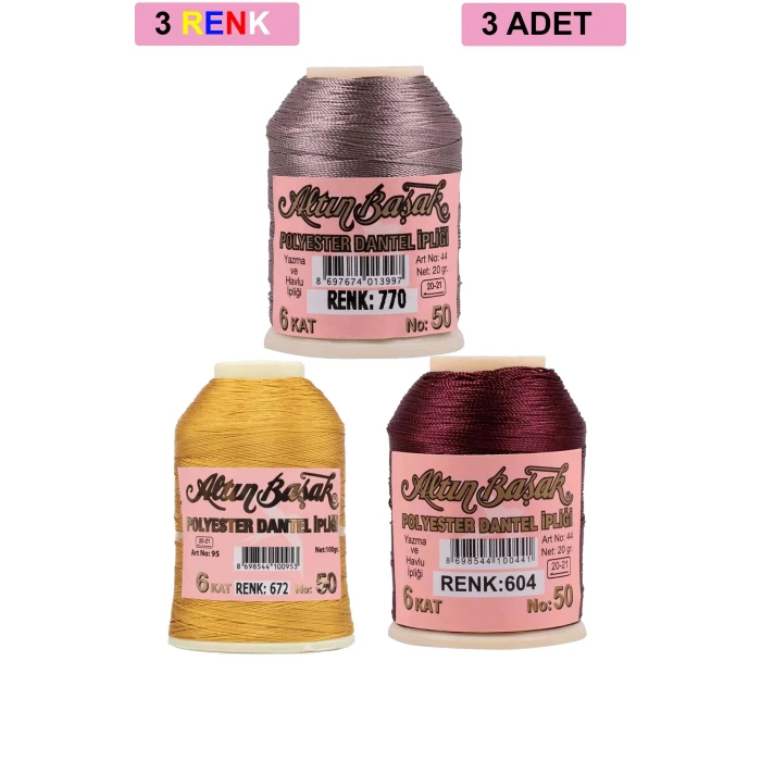 ieg™ 3 Adet Altınbaşak Oya ve Dantel İpi 20 gr -  - No: 672 - 604 - 770