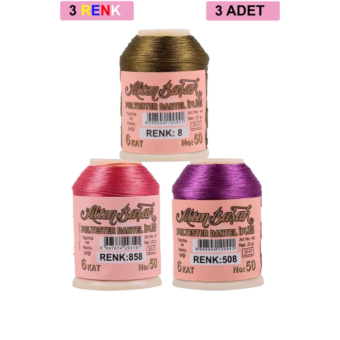 İEG 3 Adet Altınbaşak Oya ve Dantel İpi 20 gr -  - No: 858 - 508 - 008