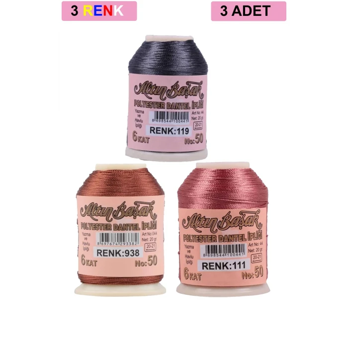 ieg™ 3 Adet Altınbaşak Oya ve Dantel İpi 20 gr -  - No: 938 - 111 - 119
