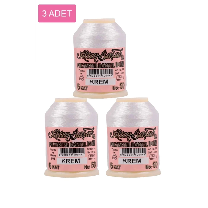 ieg™ 3 Adet Altınbaşak Oya ve Dantel İpi 20 gr -  - No: KREM