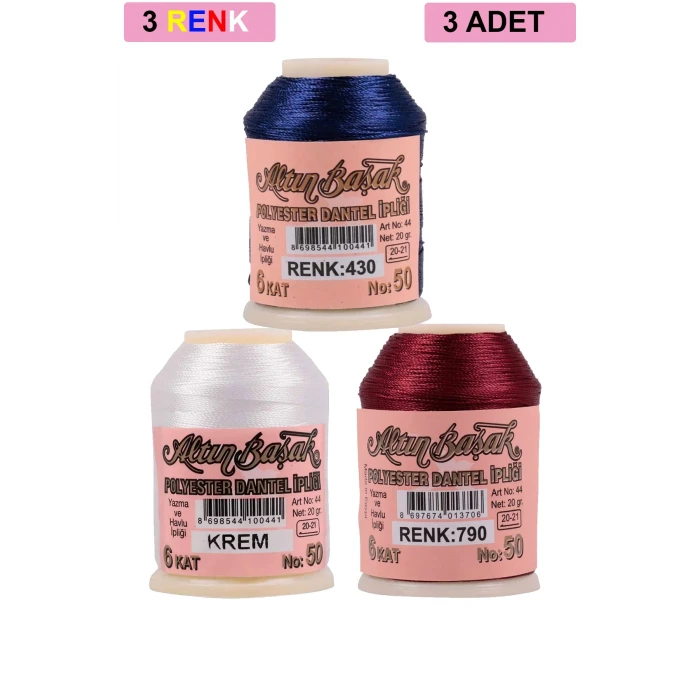 İEG 3 Adet Altınbaşak Oya ve Dantel İpi 20 gr -  - No: KREM - 790 - 430