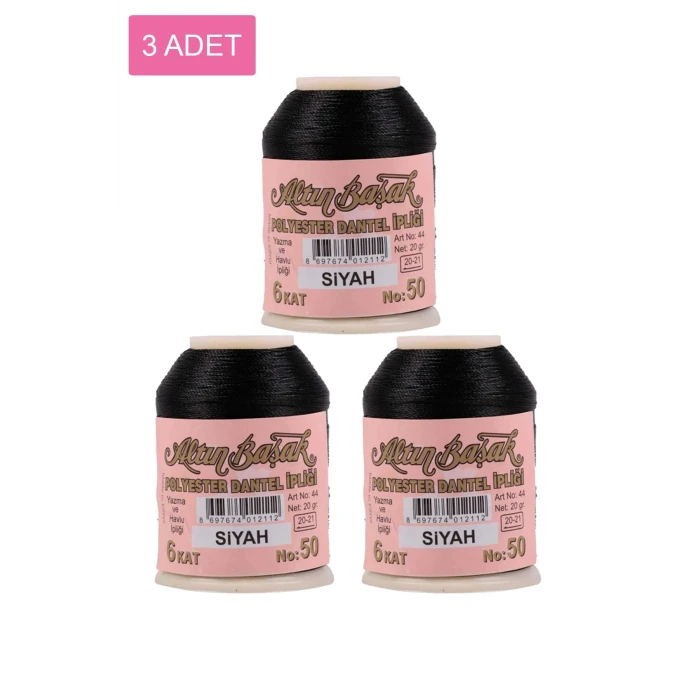 ieg™ 3 Adet Altınbaşak Oya ve Dantel İpi 20 gr -  - No: SİYAH