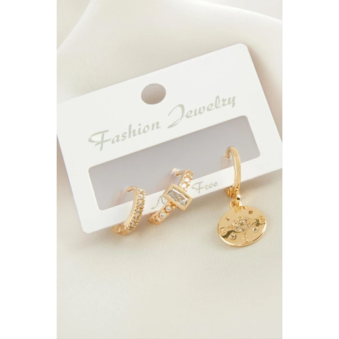 ieg™ 3 Adet Çiçek Zirkon Taşlı Küpe