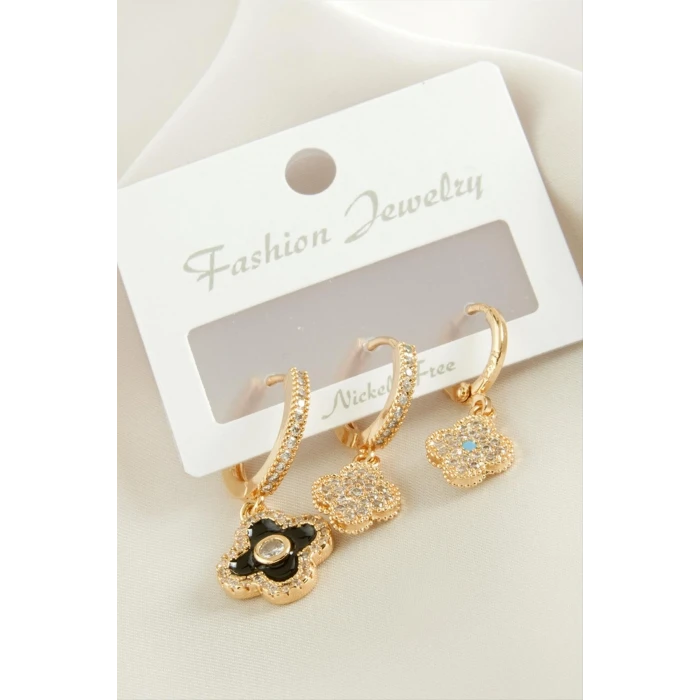 ieg™ 3 Adet Çiçek Zirkon Taşlı Küpe