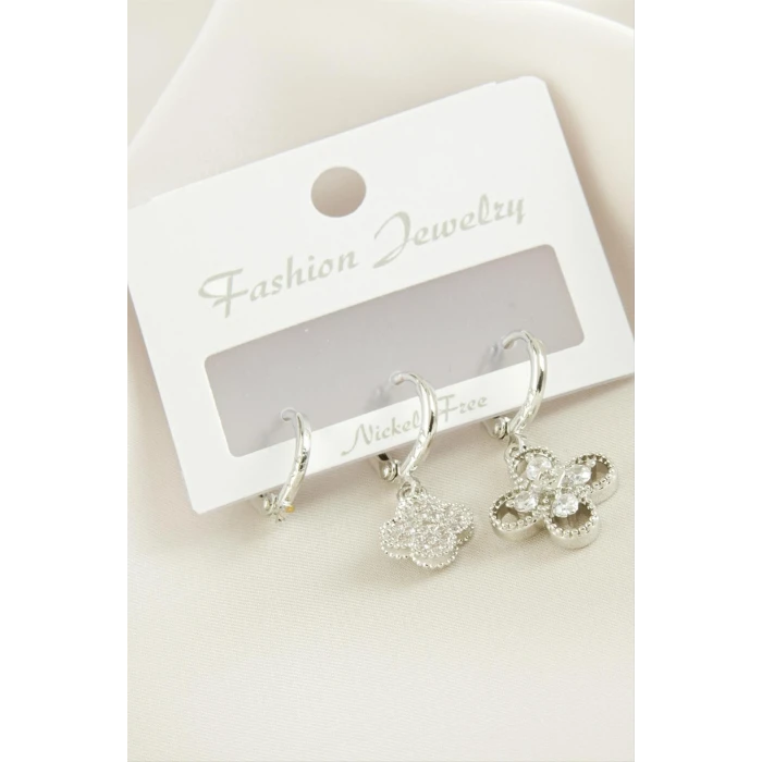 ieg™ 3 Adet Çiçek Zirkon Taşlı Küpe