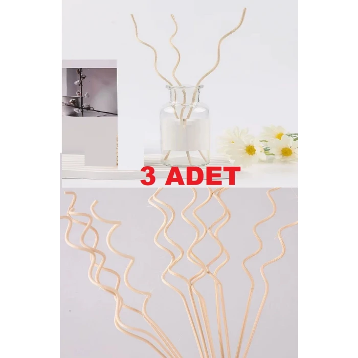 ieg™ 3 Adet Dalgalı Model Aromaterapi Dağıtıcı Rattan Sopa- Ev Dekor Şişe - Koku Yağı Ahşap Difüzör Çubuk