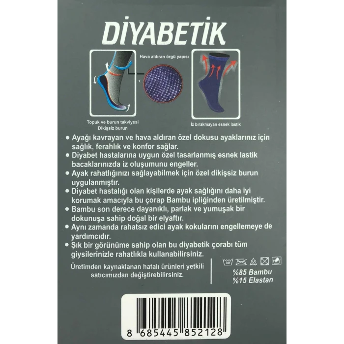 ieg™ 3 Adet Erkek Bambu Lastiği Sıkmayan Diyabetik Çorap