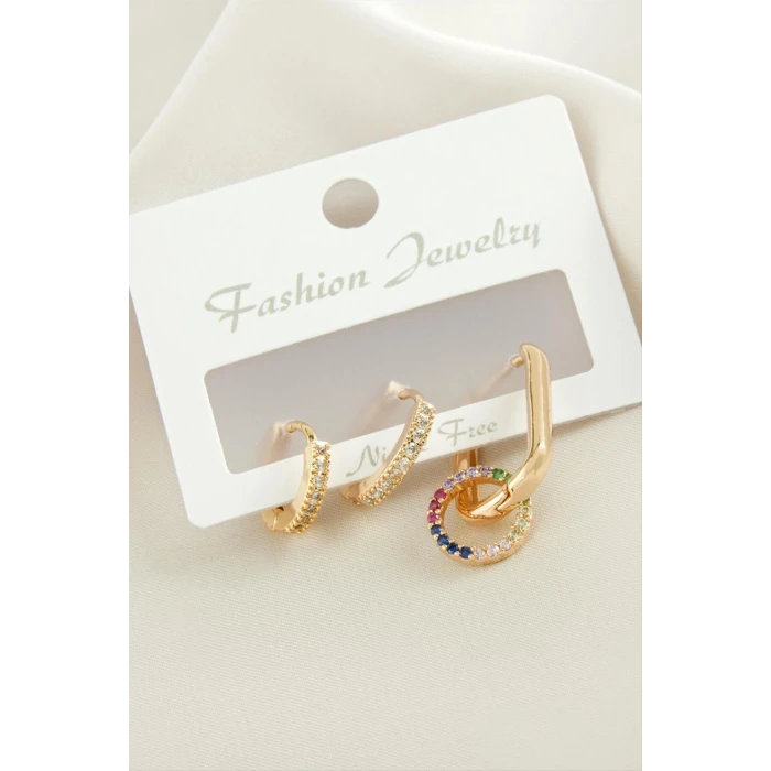 ieg™ 3 Adet Halka Zirkon Taşlı Küpe