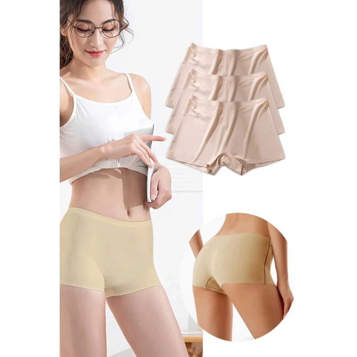 ieg™ 3 Adet Kadın Dikişsiz Görünmez İz Yapmaz Mini Şort Boxer Ten