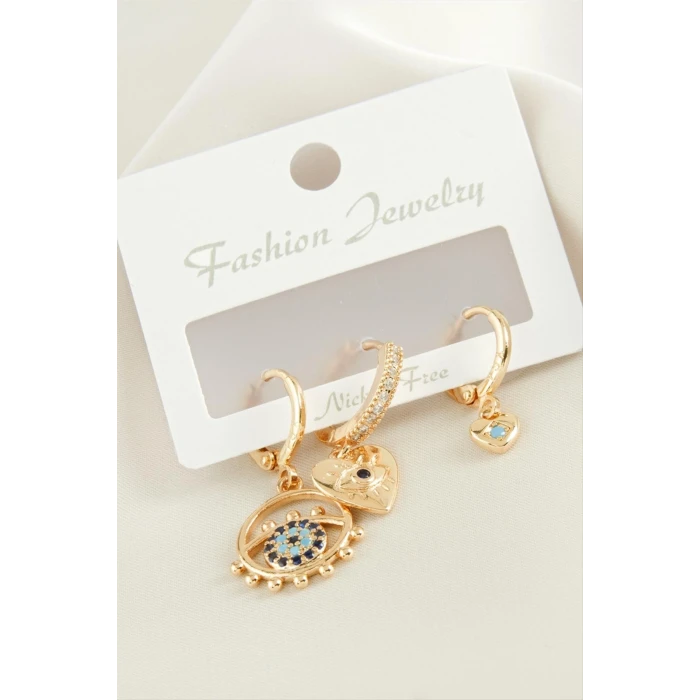 ieg™ 3 Adet Kalp Nazar Zirkon Taşlı Küpe