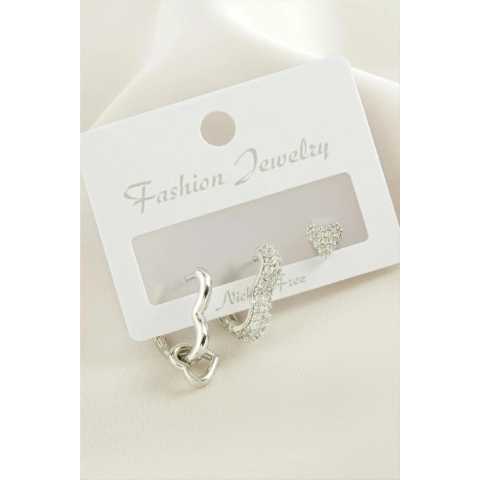 ieg™ 3 Adet Kalp Zirkon Taşlı Küpe