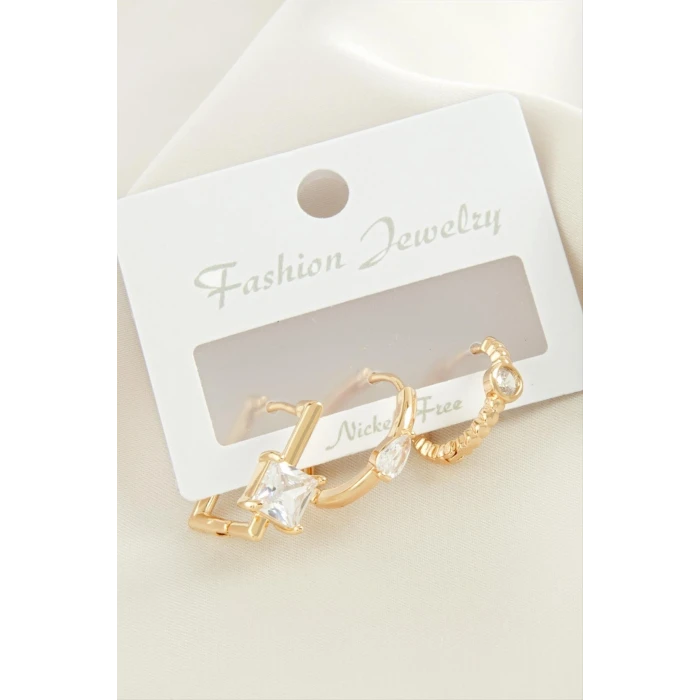 ieg™ 3 Adet Kare Zirkon Taşlı Küpe