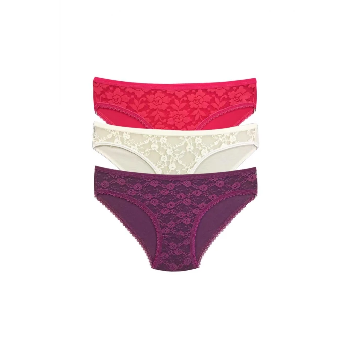 ieg™ 3 Adet Önü Dantelli Transparan Kadın Slip Külot S85