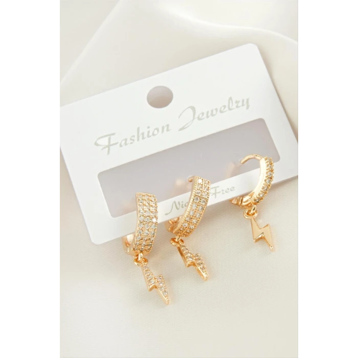 ieg™ 3 Adet Şimşek Zirkon Taşlı Küpe