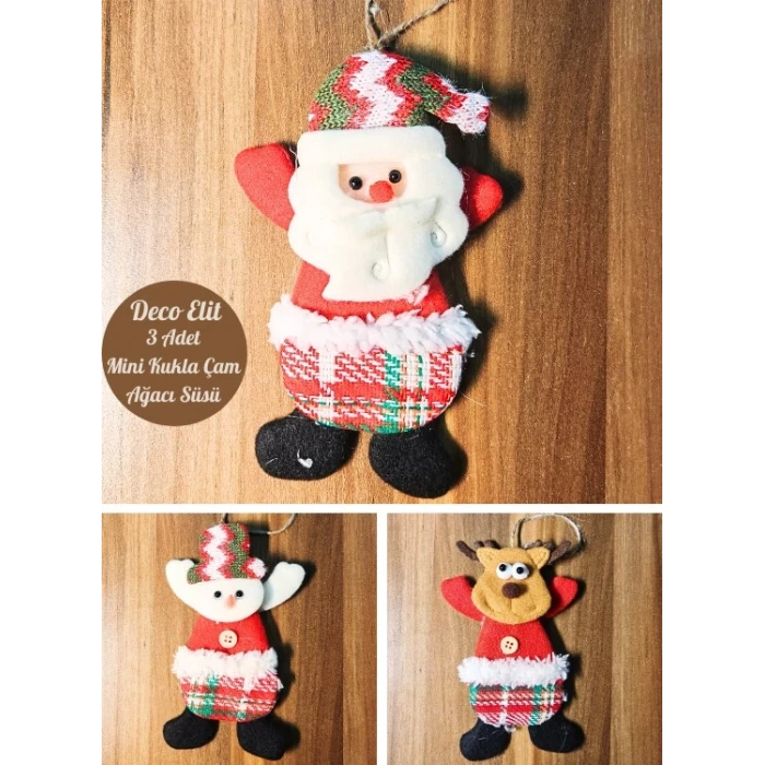 ieg ™ 3 Adet Yılbaşı Çam Ağacı Süsü Peluş Tekstil Örme Orta Boy 17 cm x 11 cm