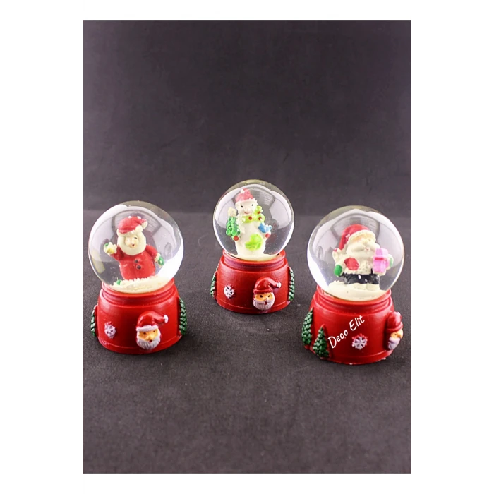 ieg ™ 3 Adet Yılbaşı Noel Baba ve Kardan Adam Temalı Mini Boy Işıklı Kar Küresi 6,5 cm A