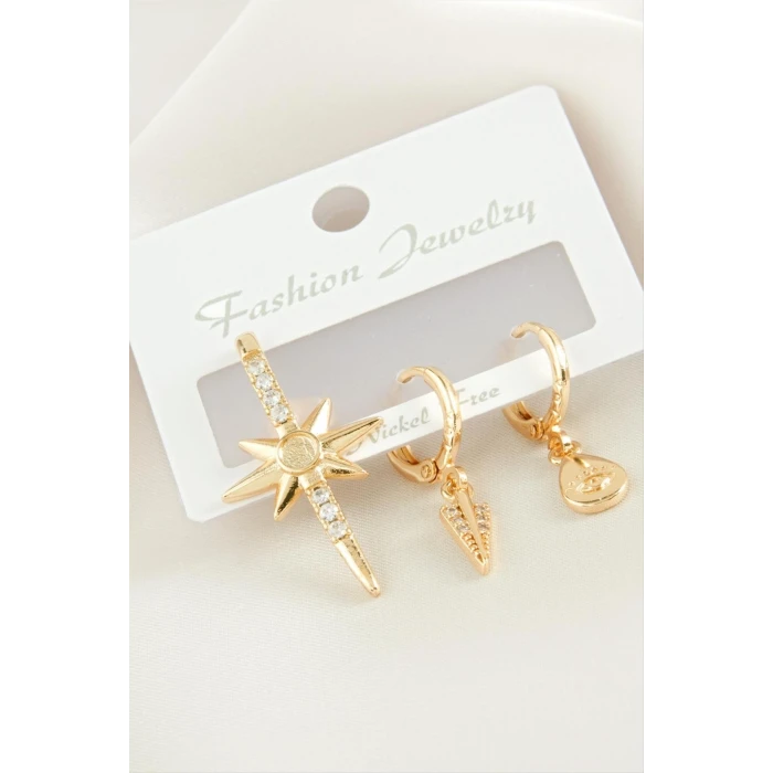 ieg™ 3 Adet Yıldız Zirkon Taşlı Küpe