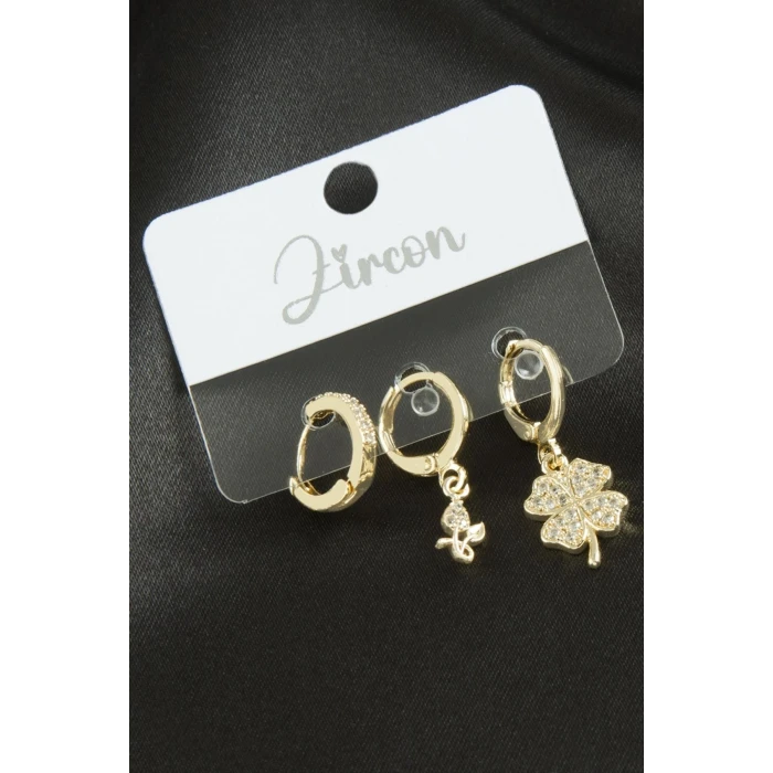 ieg™ 3 Adet Yonca Zirkon Taşlı Küpe