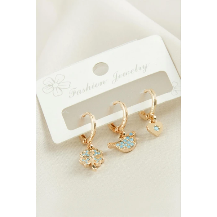 ieg™ 3 Adet Yonca Zirkon Taşlı Küpe