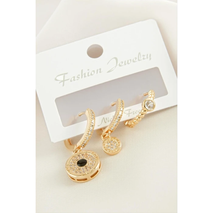 ieg™ 3 Adet Yuvarlak Zirkon Taşlı Küpe