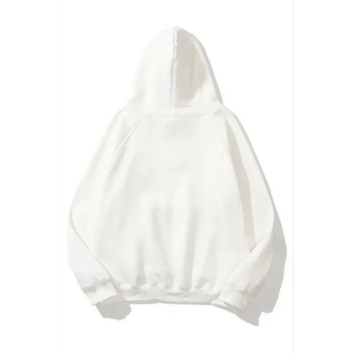 ieg™ 3 İplik Pamuklu Unisex Kapşonlu Sweetshirt - Beyaz