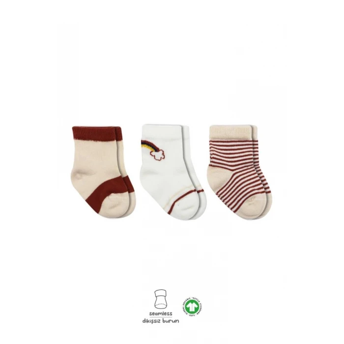 ieg™ 3Lü Penye Rainbow Soket Çorap BS10113 Kiremit