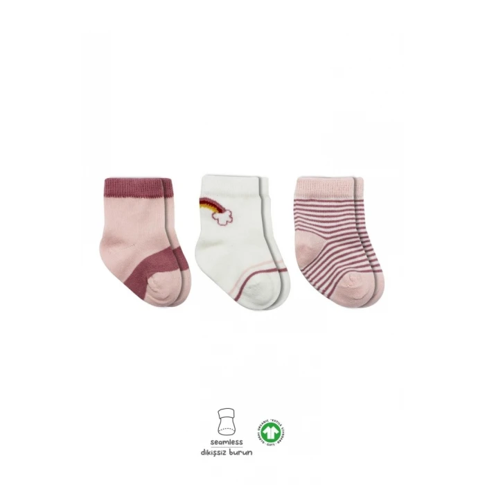 ieg™ 3Lü Penye Rainbow Soket Çorap BS10113 Pudra