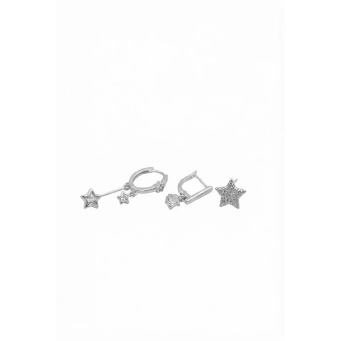 ieg™ 3lü Taşlı Halka Küpe - Gümüş