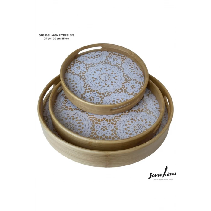 İEG 3lü Yuvarlak Ahşap Tepsi -SVR-GR92661