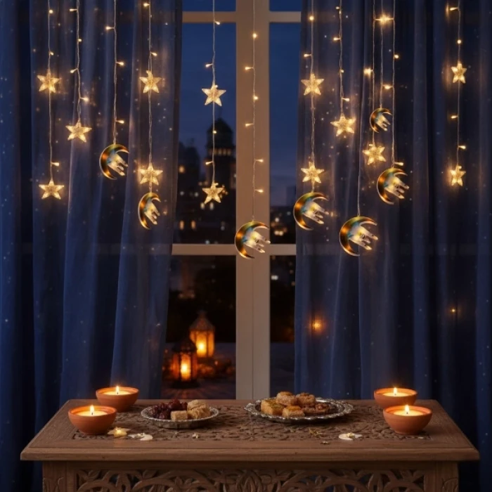 ieg™ 3 mt Fişli Hilal Cami Yıldız Ramazan Perde LED