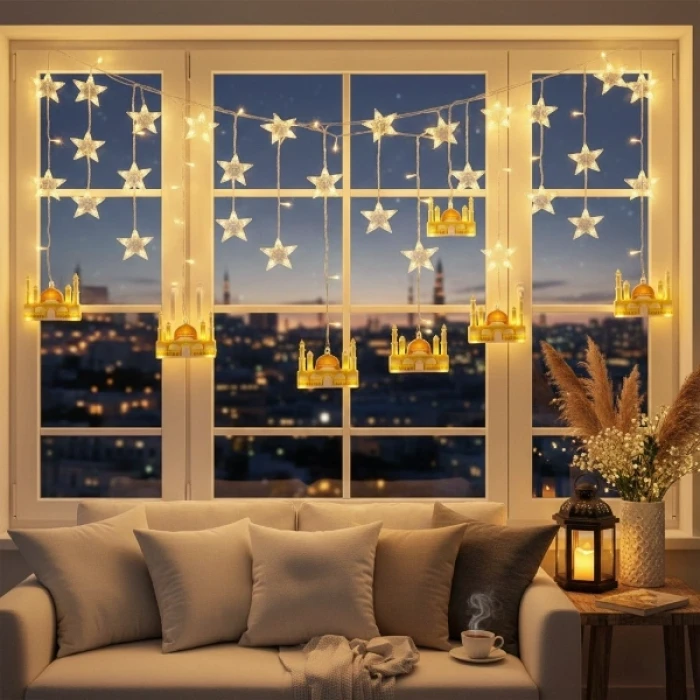 ieg™ 3 mt Fişli Sarı Cami Yıldız Ramazan Perde LED