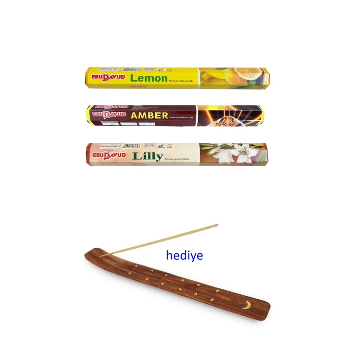 ieg™ 3 Paket 20 Çubuklu Tütsü Limon - Amber - Lilly - Kayık Hediyeli